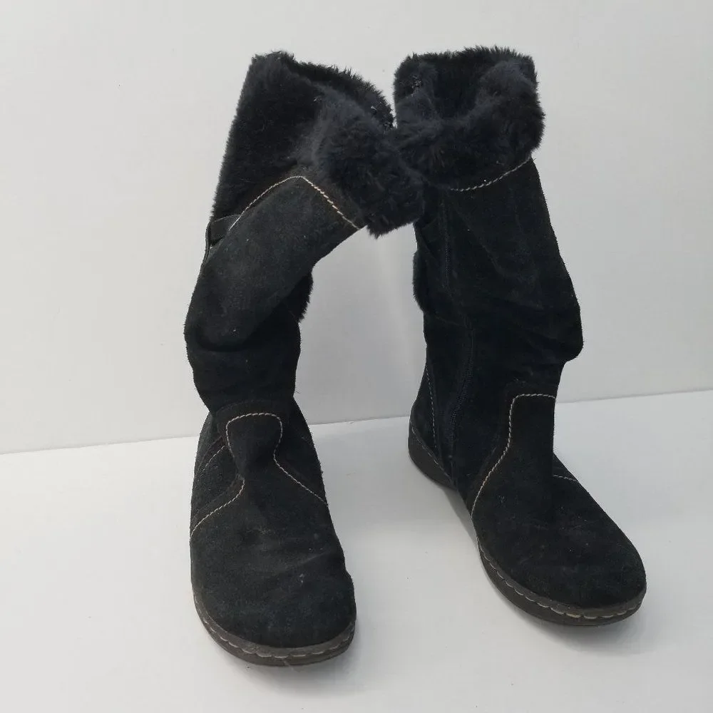 Black Winter Boots Leather Upper Faux Fur lined  7 M